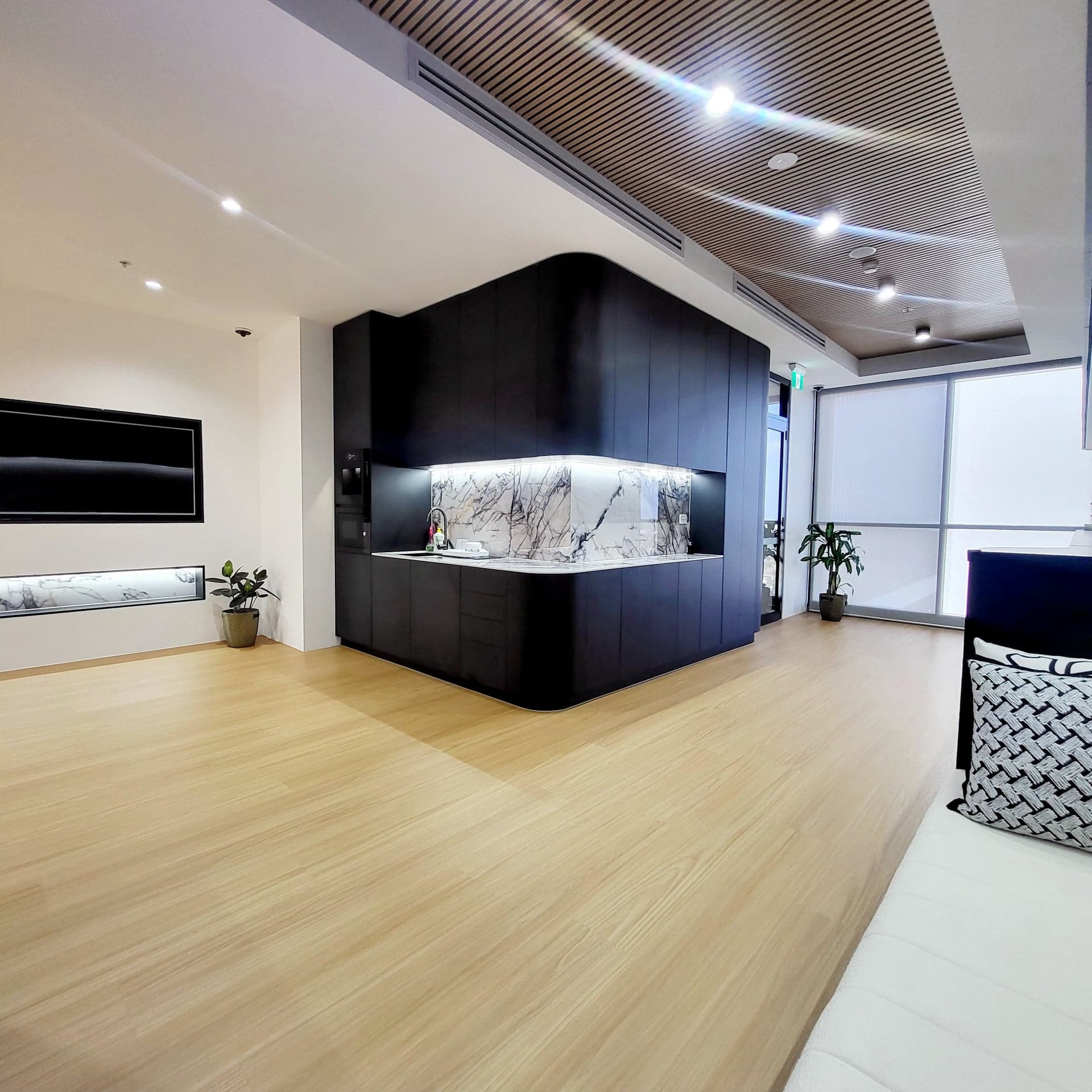 Meeting room with pendant lights